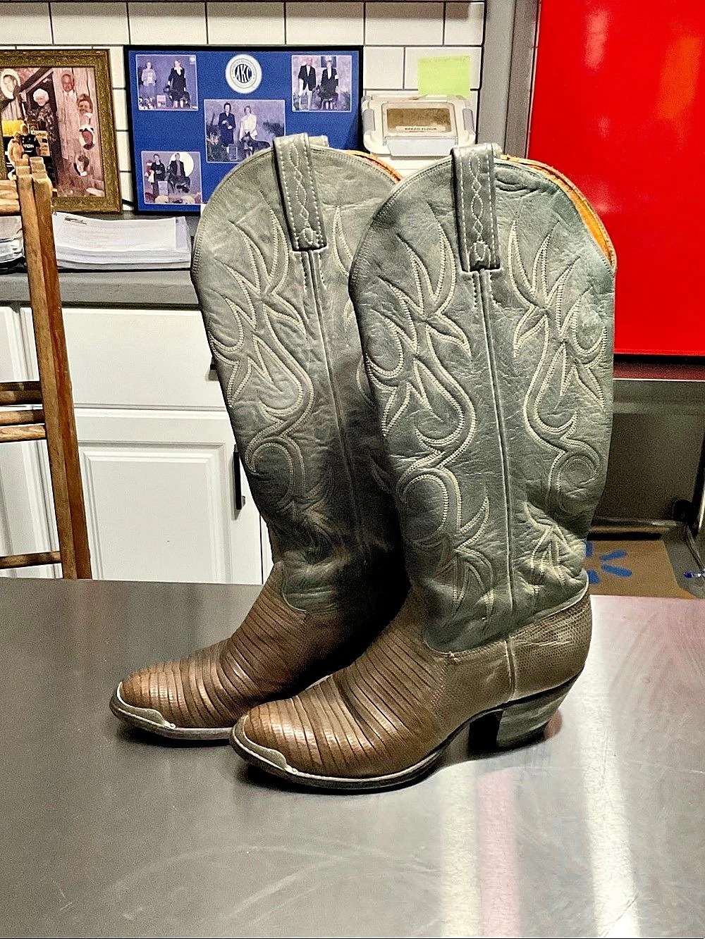 J. Chisholm Embroidered Western Heeled Boots Brown & Gray US 8.5